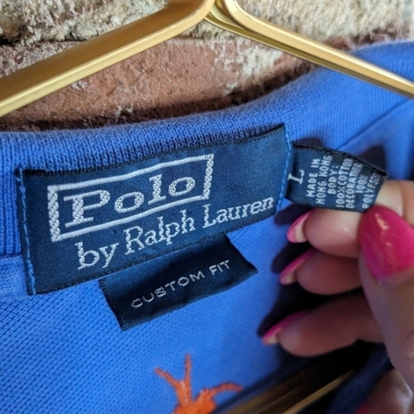 Halloween Polo‎ by Ralph Lauren Large Custom Fit Blue Polo w/ Embroidered Spider - Picture 4 of 10